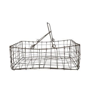 Vintage Wire Basket Galvanized Metal With Handles Farmhouse Rustic 15" x 9" x 5"
